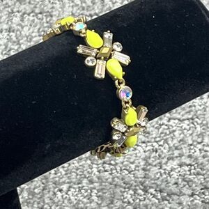 J Crew Yellow Crystal Rhinestone Chain Bracelet Gold Tone Womens Jewelry 7 Inch